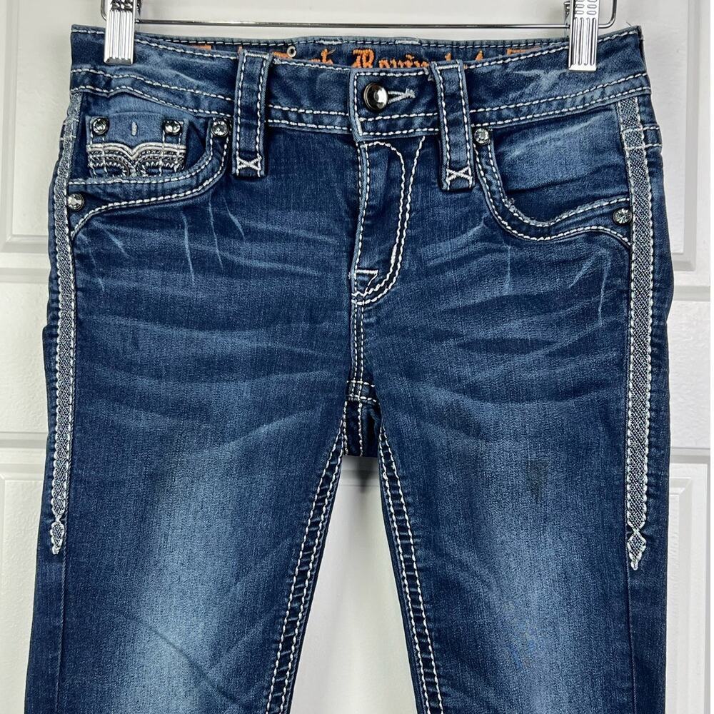 Y2K Rock Revival Haile Mid Rise Skinny Bling Blue Jeans Women's Size 24X30 - Picture 4 of 13